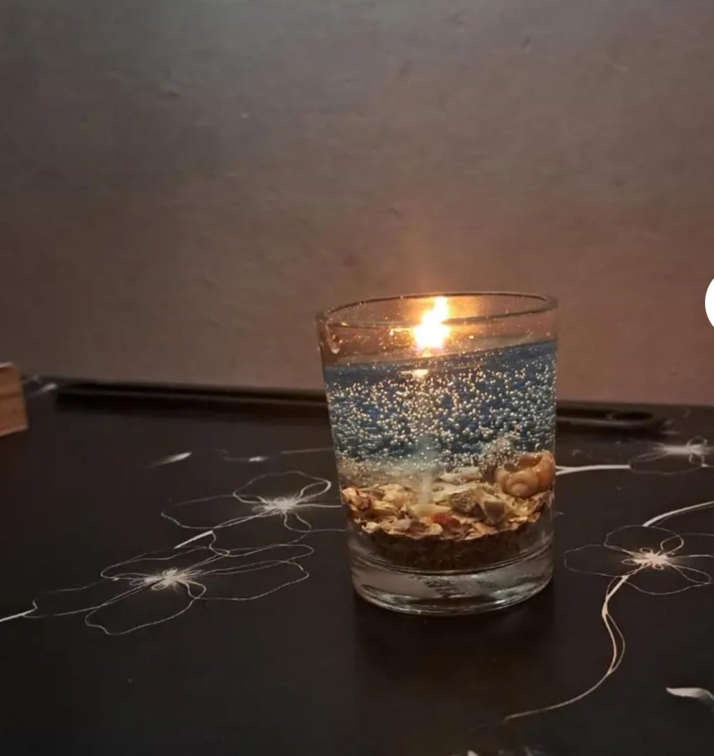 Ocean-Themed Glass Gel Candles, Set of 2, Blue Seashell Design