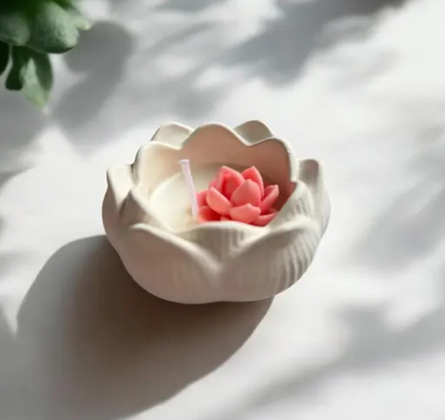 Luxury candle, Ceramic Lotus Flower Tealight Candle, Pink and White, Decorative Floral Design, Set of 2