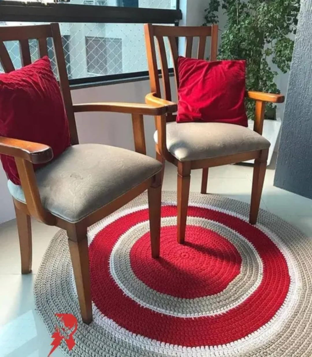 Round Handcrafted Area Rug, Red and Gray Spiral Pattern, Handmade Woven Style, Indoor Home Decor
