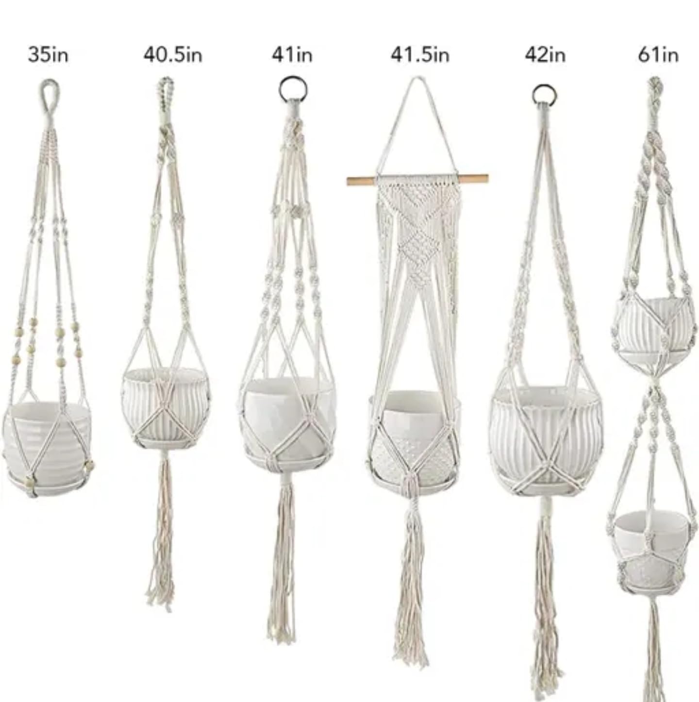 Macrame Plant Hangers Set, 6 Different Styles, Indoor Hanging Planters with White Cotton Rope for Home Decor