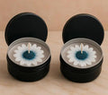 Handmade Daisy Flower Candle in Black Tin Container, White and Blue, Decorative Scented Candles, Set of 2