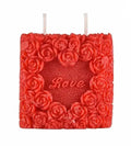 Decorative Rose Candle, Red, Love Design, Square Shape, Romantic Theme