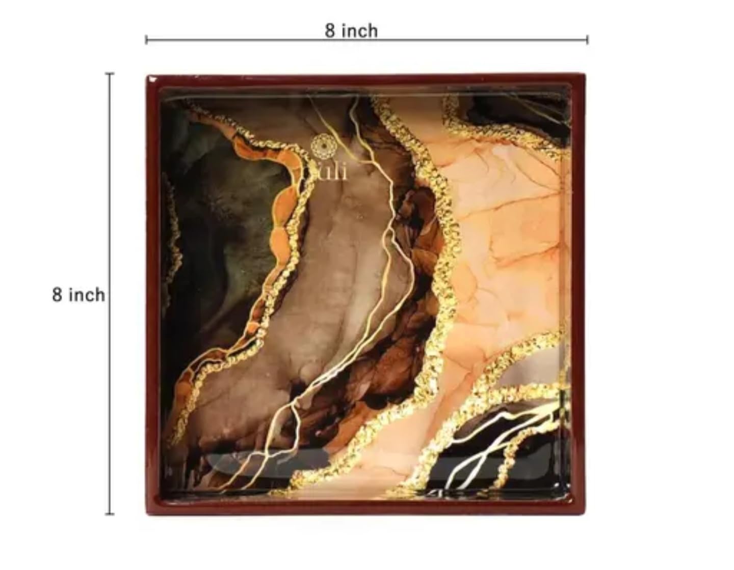 Decorative Resin Serving Tray with Gold Marble Pattern, Brown and Gold, Rectangle Shape, Modern Design