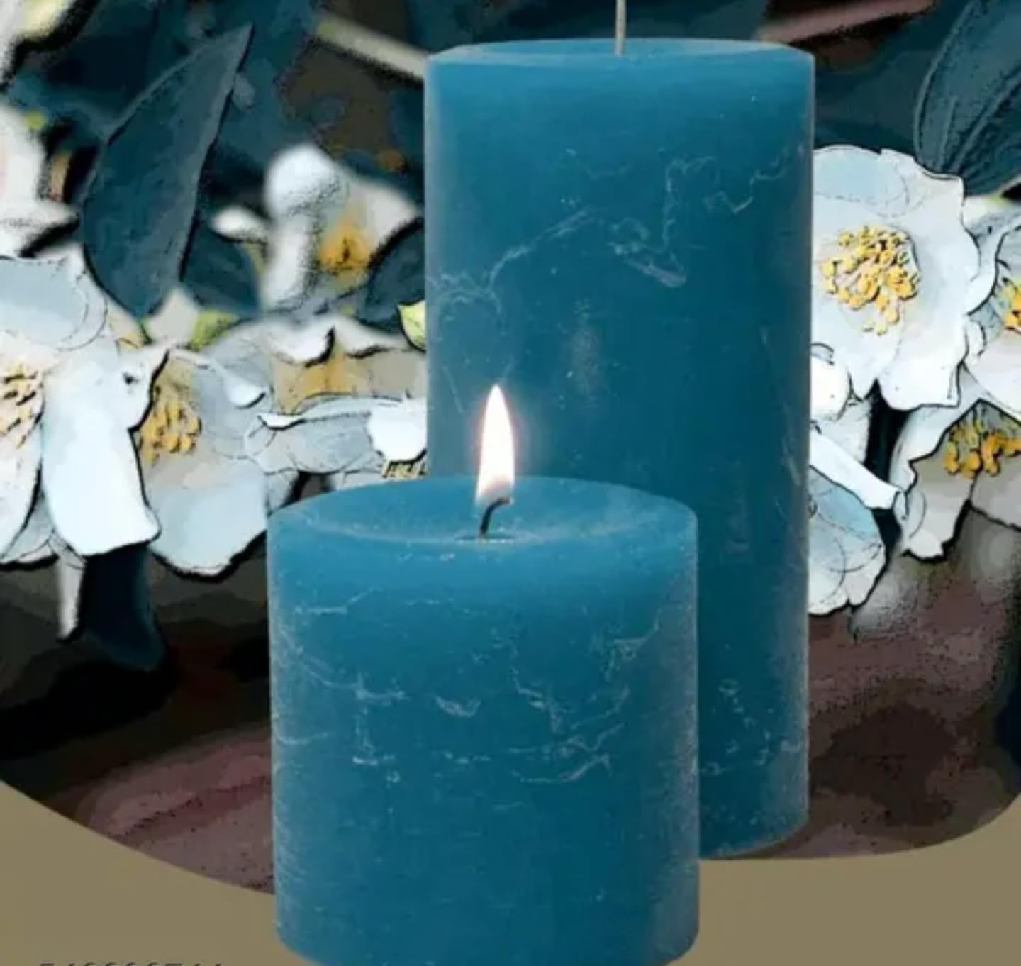 Decorative Pillar Candles, Turquoise Blue, Set of 2, Unscented, Rustic Style, for Home Decor and Special Occasions