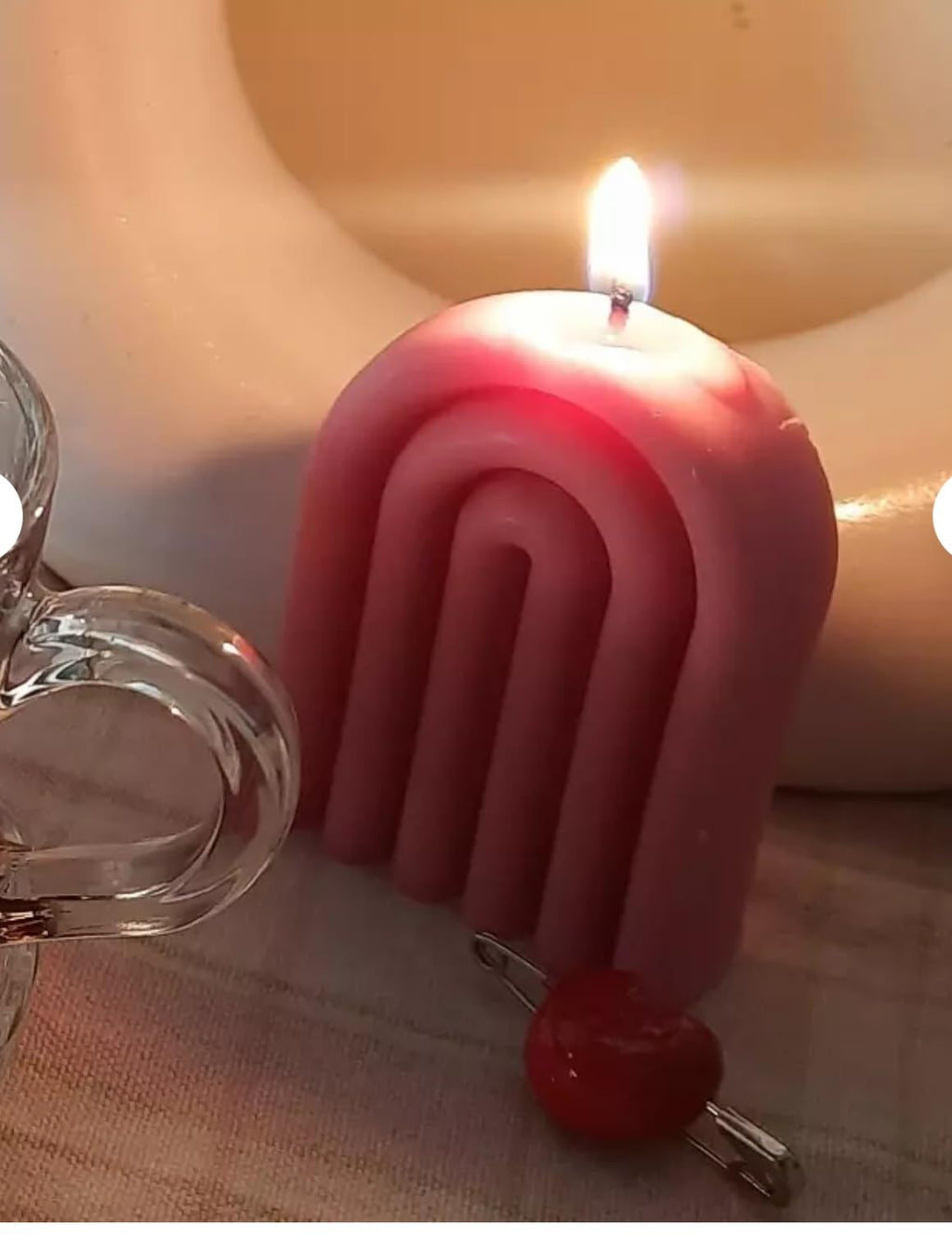 Modern Arch-Shaped Decorative Candle, Red, Ribbed Design