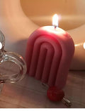 Modern Arch-Shaped Decorative Candle, Red, Ribbed Design