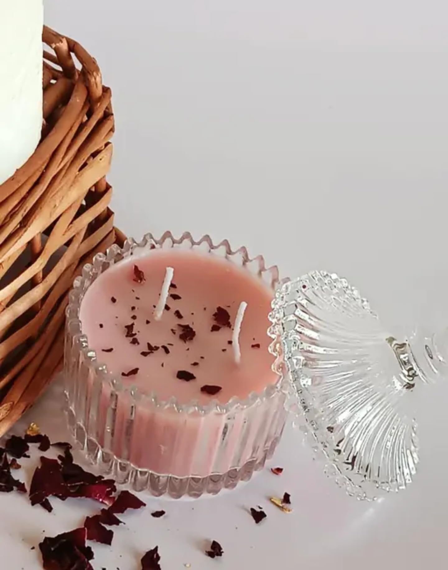 Decorative Glass Jar Scented Candle with Rose Petals, Pink