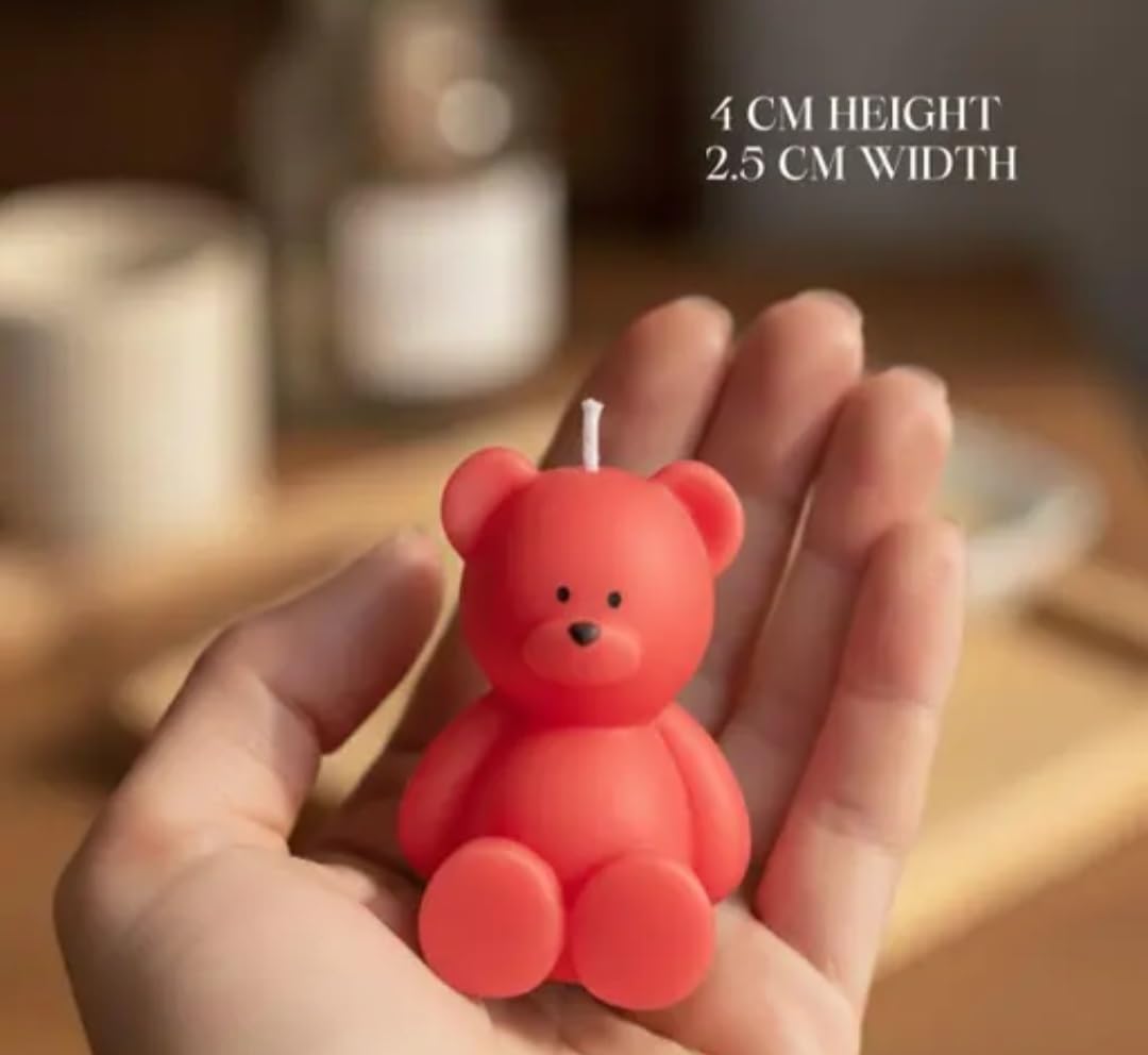 Mini Bear Candle, Red, 4 cm Height, 2.5 cm Width, Decorative Teddy Bear Shape
