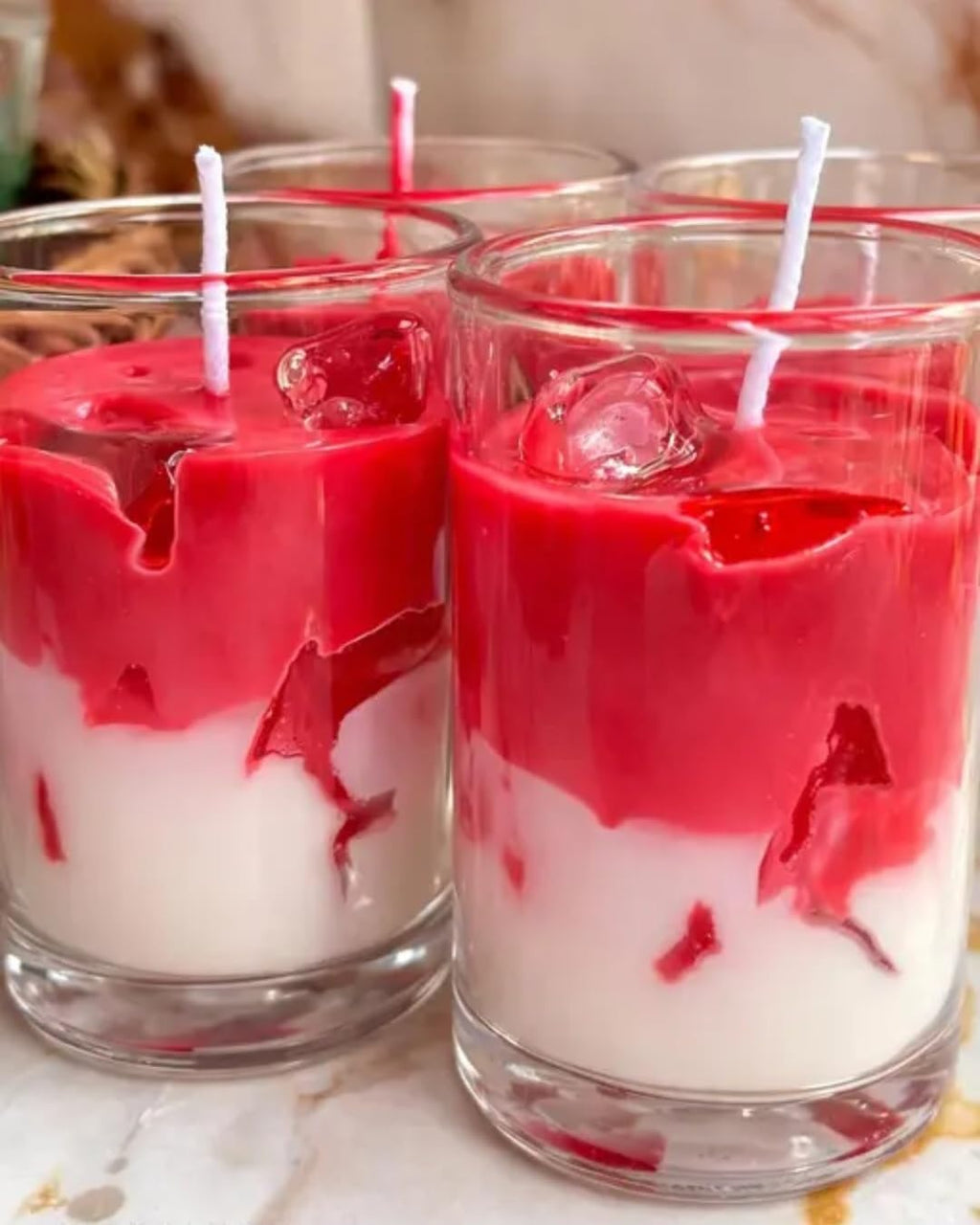 Red and White Two-Tone Glass Jar Candles, Decorative Drip Style, 1 piece