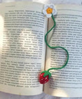Handmade Crochet Bookmark with Flower and Strawberry, Knitted, Boho Style, Set of 2