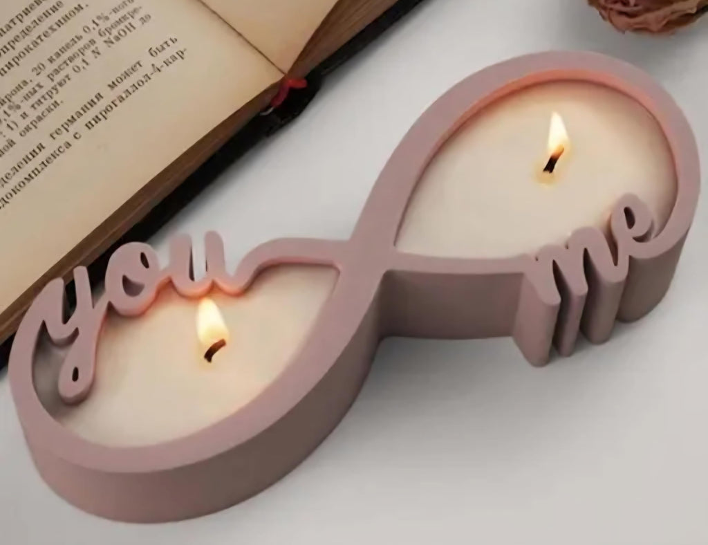 Wooden Candle Holder, Pink, You & Me Text, Double Tealight Holder, Romantic Decor
