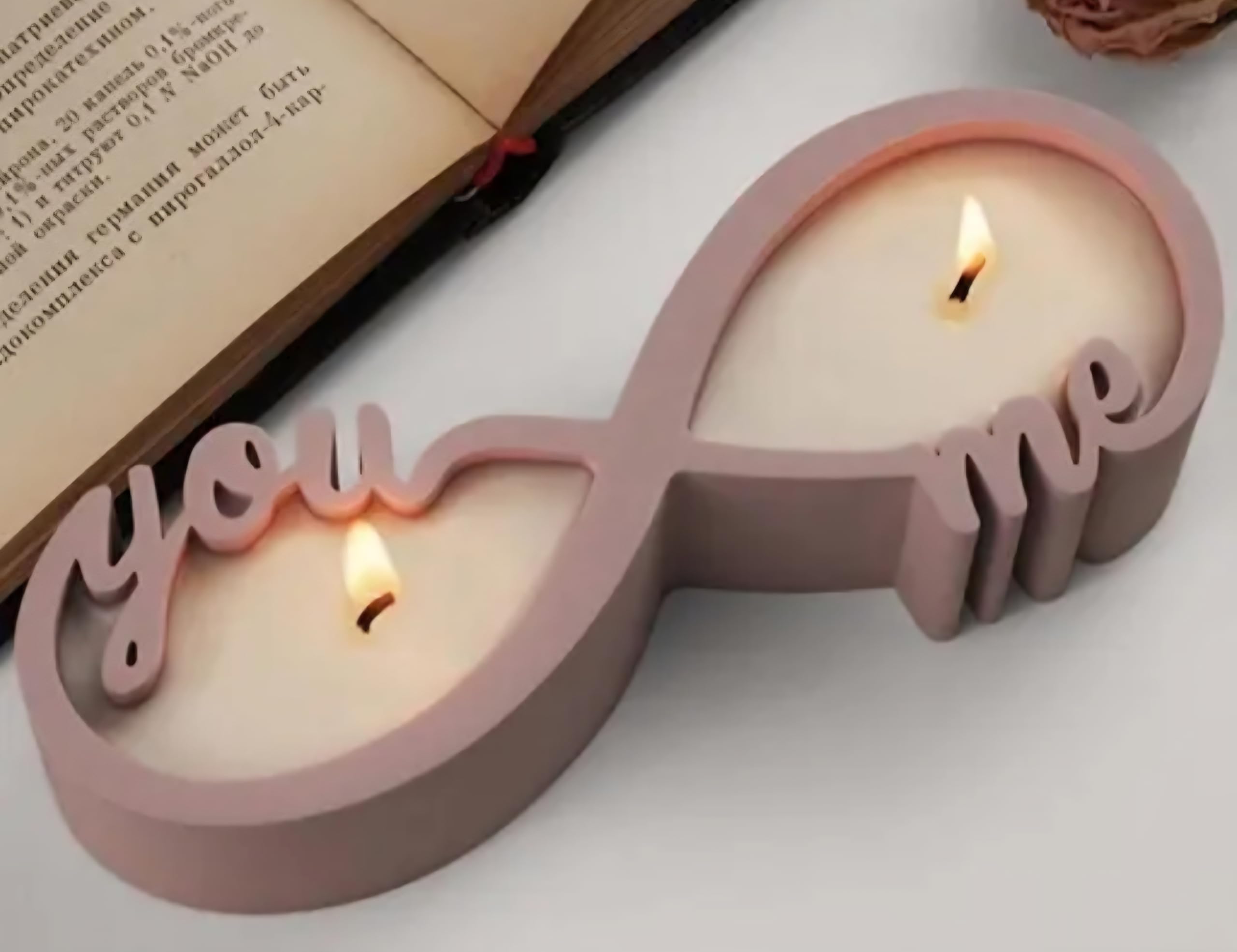 Wooden Candle Holder, Pink, You & Me Text, Double Tealight Holder, Romantic Decor