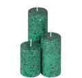 Rustic Pillar Candles, Green Marbled Texture, Set of 3, Various Heights