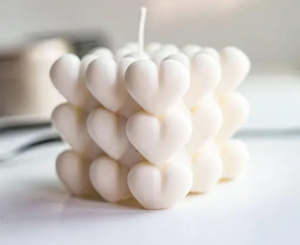 Decorative Heart Bubble Candle, White Soy Wax, Cube Shape, Modern Home Decor