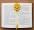 Handmade Crochet Smiley Face Bookmark, Yellow, Knitted, Fun Happy Face Design for Books