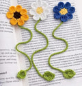 Handmade Crochet Flower Bookmark, Set of 3, Sunflower, Daisy, Blue Floral, Knitted Book Accessory