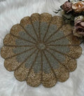 Beaded Floral Round Placemat, Gold and Silver, Scalloped Edge, Handcrafted Table Decor