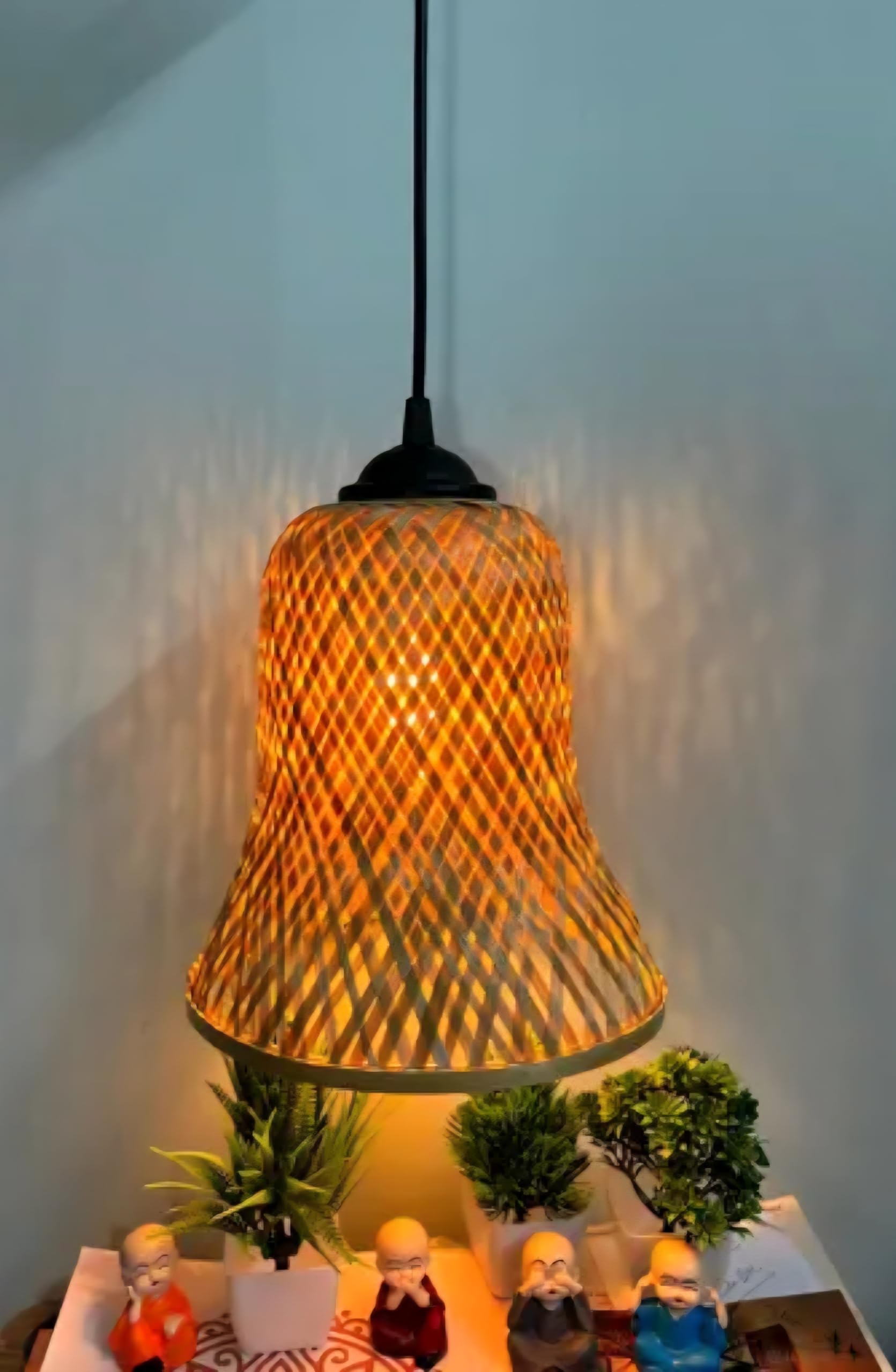 Bamboo Woven Pendant Light, Bell Shape, Warm Ambient Lighting, Natural Material, Handcrafted Design