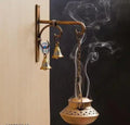 Decorative Wall-Mounted Brass Bells with Incense Burner, Antique Style Hanging Design