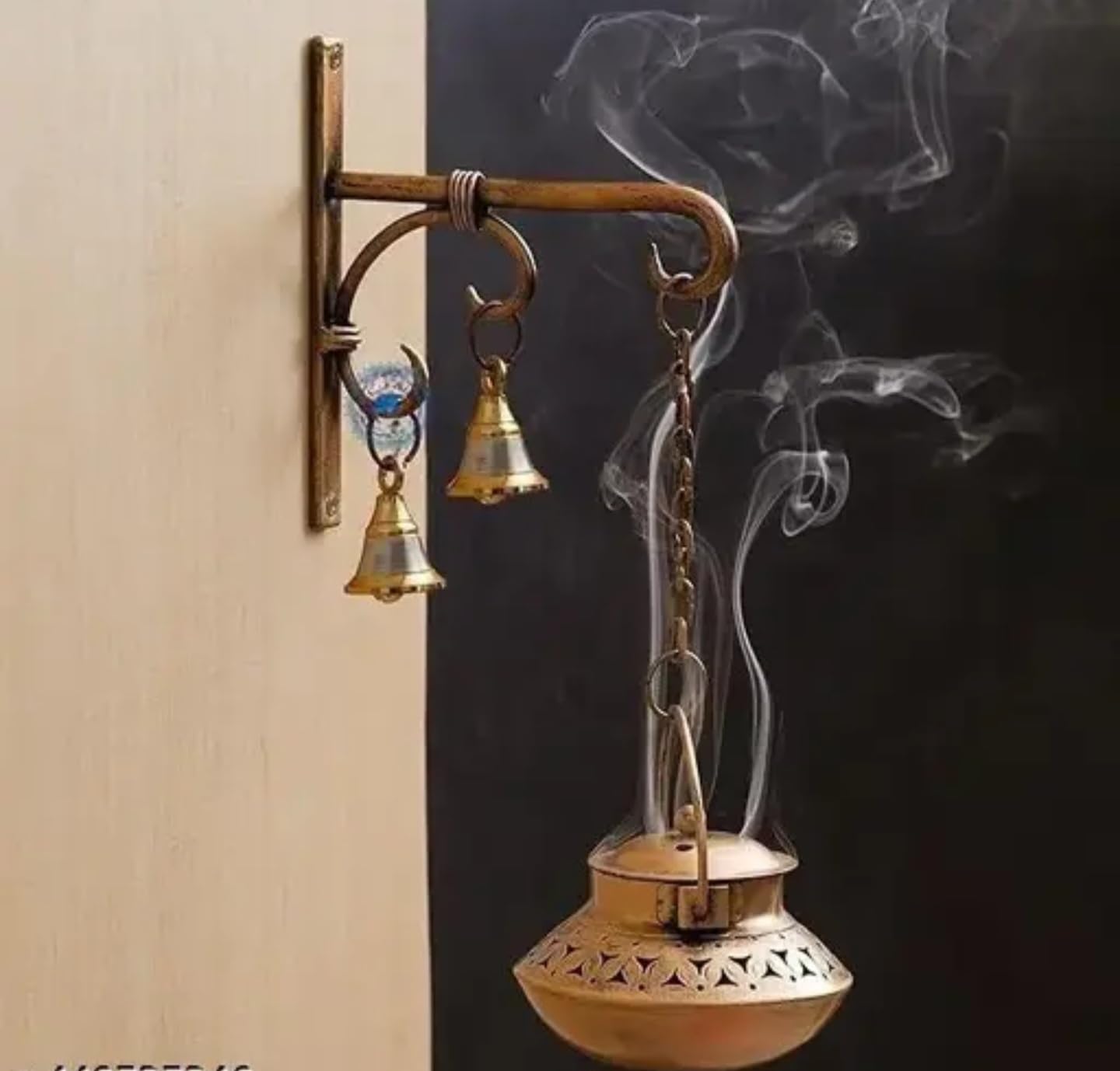 Decorative Wall-Mounted Brass Bells with Incense Burner, Antique Style Hanging Design