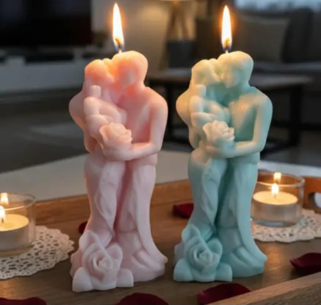 Decorative Couple Sculpture Candles, Pink and Blue, Romantic Figurine Design, Single piece