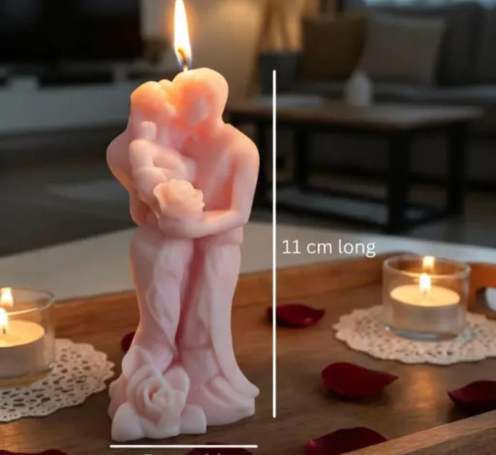 Decorative Couple Hug Candles, Pink and Blue, Romantic Figure Candles, Set of 2