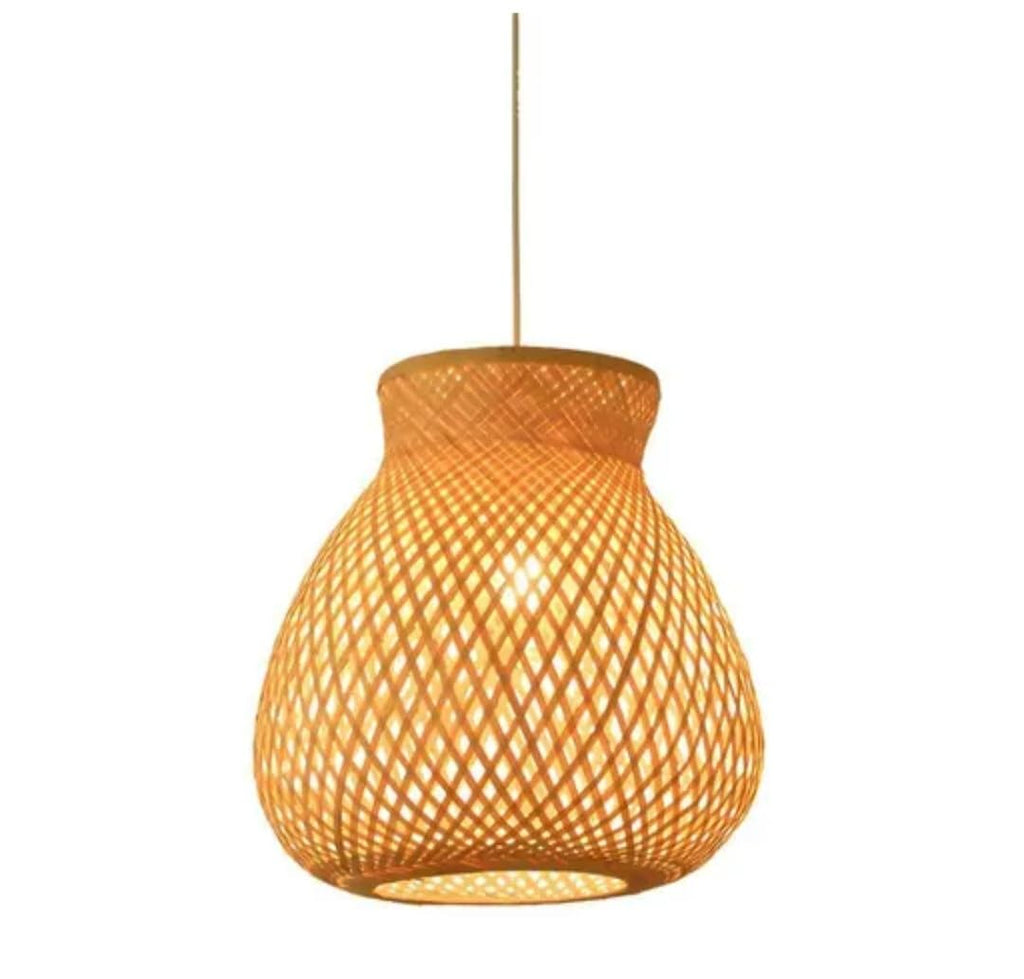 Bamboo Woven Pendant Light, Natural, Handcrafted Lattice Design, Hanging Lamp Shade