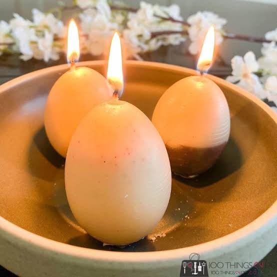 Egg-Shaped White Candles, Set of 10, Decorative Easter Candles with Wooden Display Tray, Home Decorative Candle