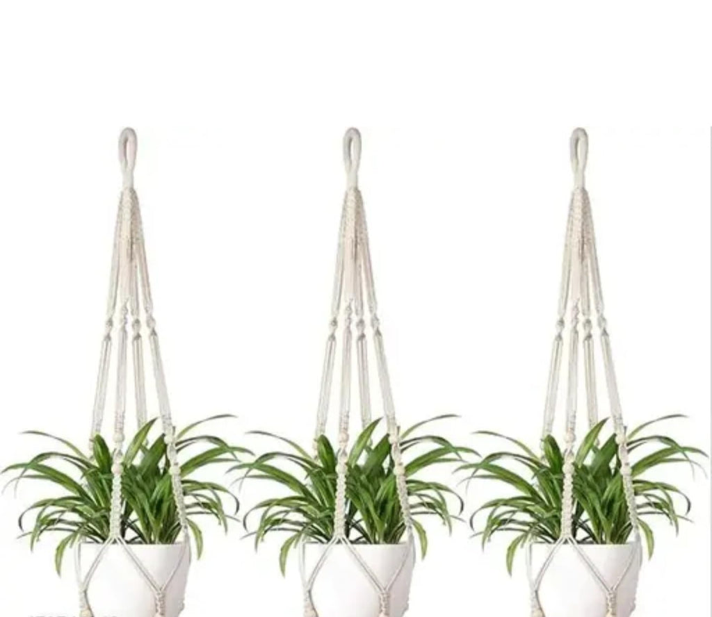 Macrame Plant Hanger Set of 3, Cotton Rope Hanging Planter, White, 91 cm Length