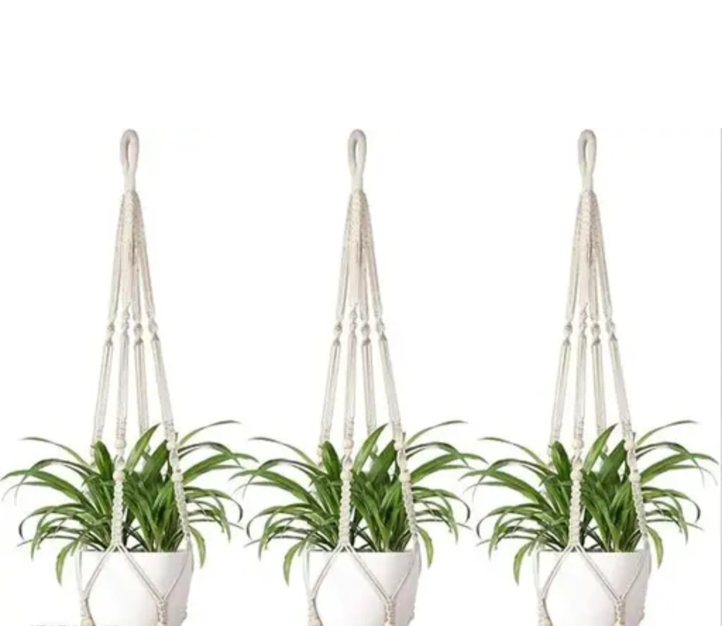 Macrame Plant Hanger Set of 3, Cotton Rope Hanging Planter, White, 91 cm Length