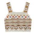 Women's Crochet Crop Top, Boho Floral Design, Granny Square Knit, Cream and Brown, Handmade