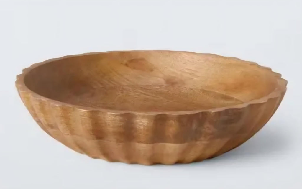 Wooden Bowl, Natural Wood, Rustic Carved Edge, Decorative Serving Dish