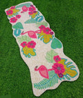 Beaded Table Runner, Tropical Flamingo Design, Multicolor Floral and Leaf Pattern