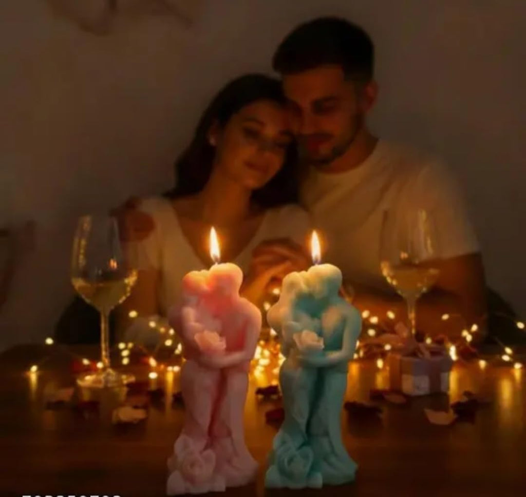 Decorative Couple Sculpture Candles, Pink and Blue, Romantic Figurine Design, Single piece