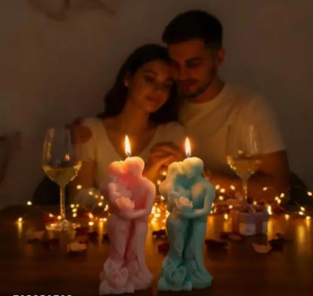Decorative Couple Sculpture Candles, Pink and Blue, Romantic Figurine Design, Single piece