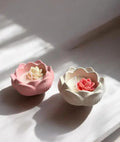 Luxury candle, Ceramic Lotus Flower Tealight Candle, Pink and White, Decorative Floral Design, Set of 2