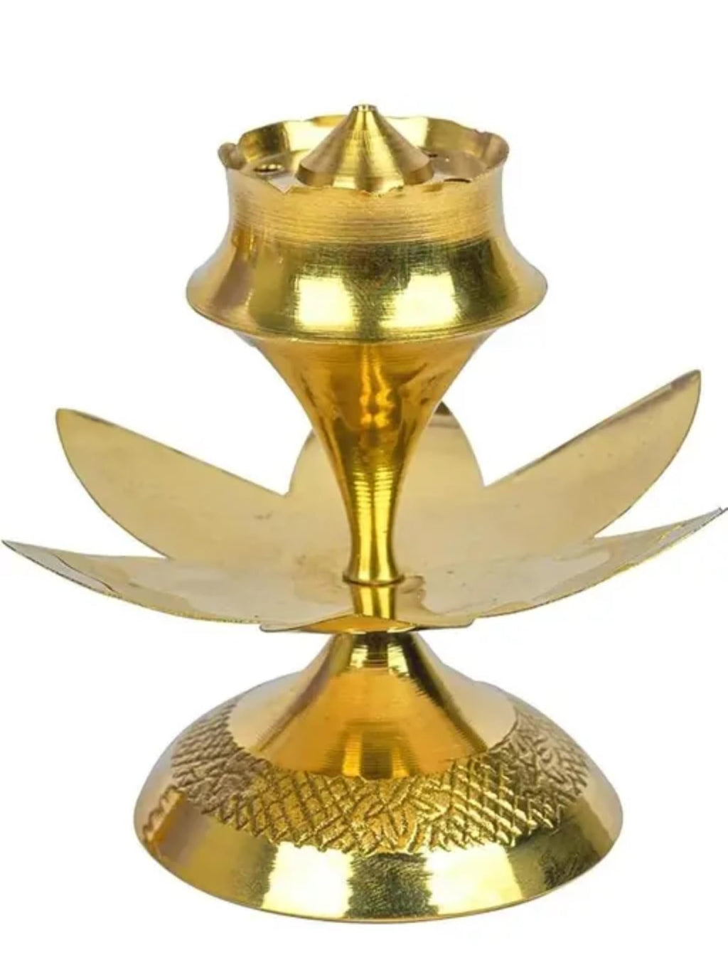 Decorative Gold Brass Incense Holder, Lotus Flower Design, Traditional Temple Style Burner with Multiple Holes