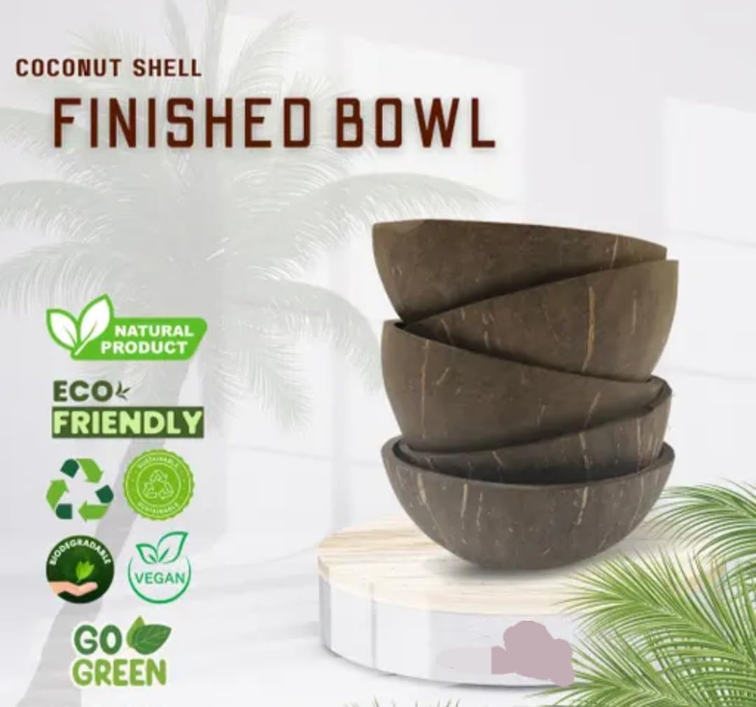 Natural Coconut Shell Slices, Handcrafted, Organic Material, Stacked Disc Set with Dome Top