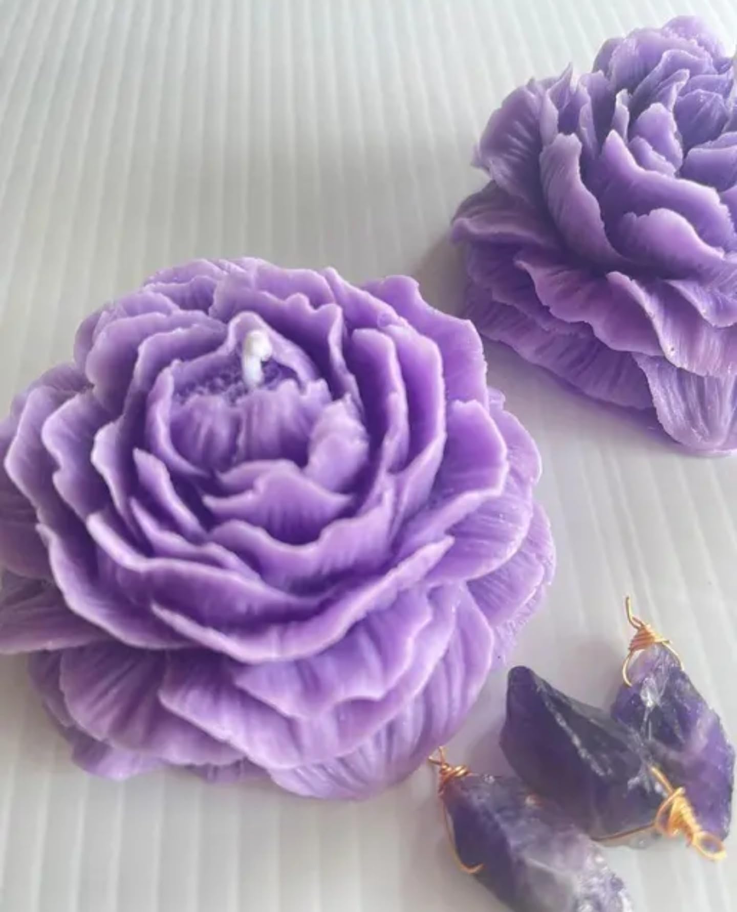 Luxury Big Size Peony Candle, Scented Fancy, Handcrafted Purple Rose Floating Candles, Decorative Floral Design Candle, Set of 4