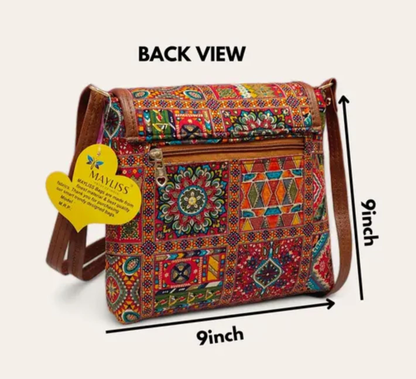 Bohemian Crossbody Bag, Vintage Patchwork Design with Tassel, Brown Leather Trim, Multicolour Pattern