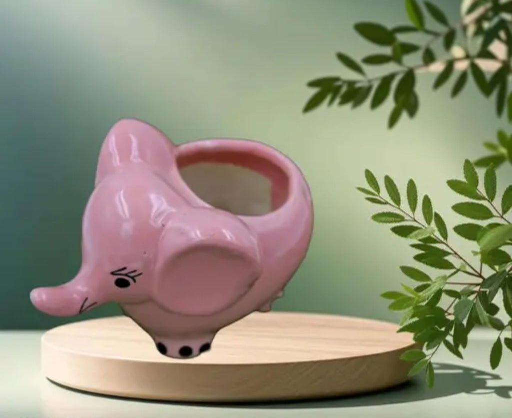Cute Pink Ceramic Elephant Succulent Planter, Indoor Plant Pot with Decorative Design, Home Garden Decor
