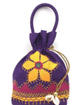 Decorative Handbag, Purple with Yellow Flower Design, Traditional Drawstring Purse, hand made, eco-friendly bag