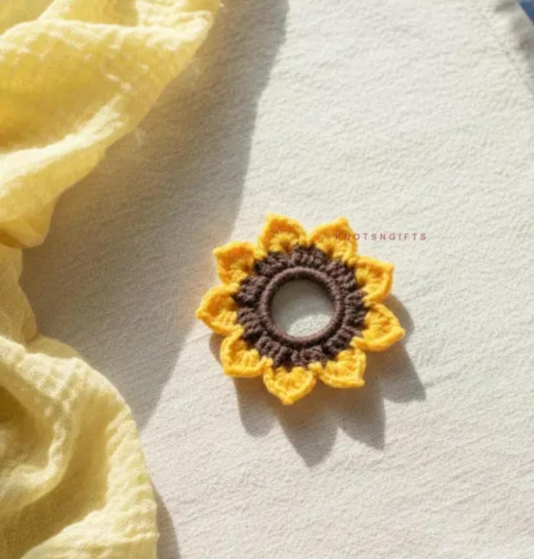 KnotsNGifts Crochet Sunflower Bun Holder, Yellow, Handmade Hair Accessory, set of 2