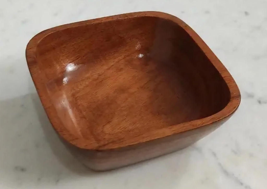 Wooden Serving Bowl, Square Shape, Natural Brown Finish, Handcrafted Wood