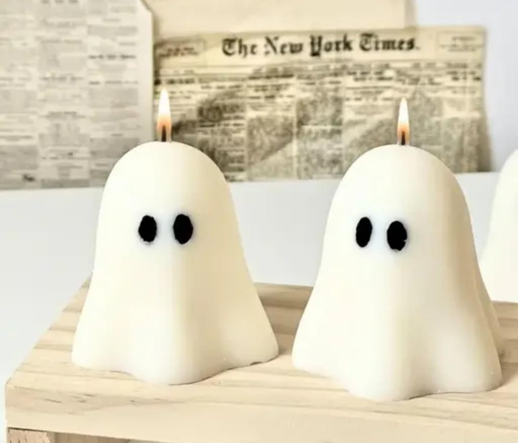 Halloween Ghost Candles, White Decorative Spooky Design, Set of 2