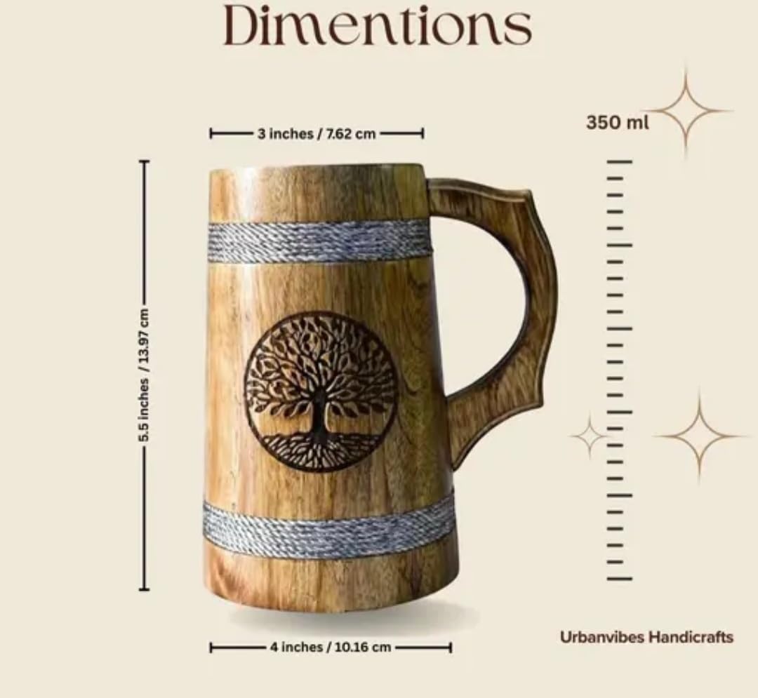 Handcrafted Wooden coffee Mug with Tree of Life Engraving, Rustic Style, Natural Wood