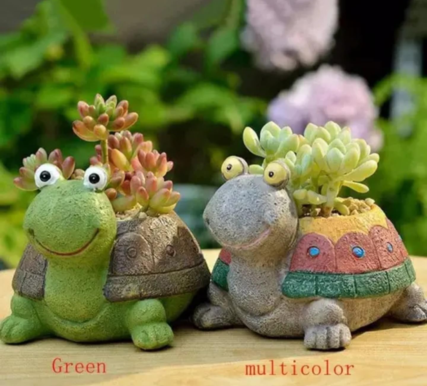 Cute Turtle Succulent Planter, Garden Decorative Plant Pots, Green and Multicolor, Resin Material, Mini Animal Design for Indoor Plants