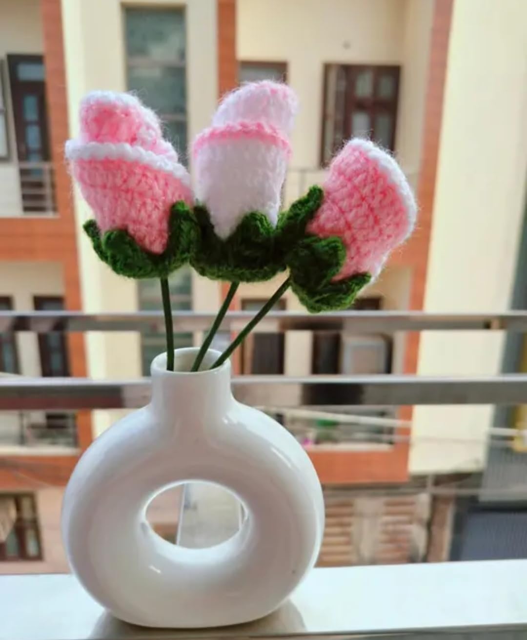 Handmade Crochet Rose Flowers, Pink, Knitted Artificial Bouquet, Home Decor, Set of 3