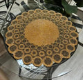 Round Beaded Placemat, Gold and Black, Decorative Table Mat, Scalloped Edge, Handcrafted