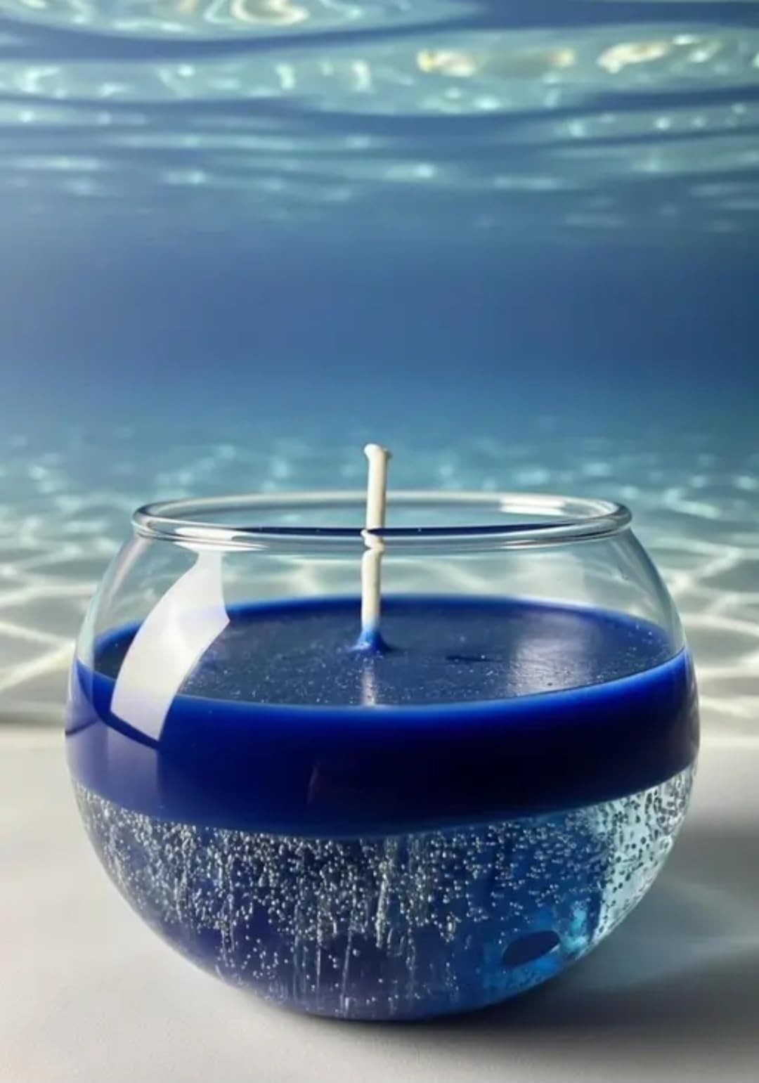 Blue Wax Candle in Round Clear Glass Bowl, Single Wick, Decorative Home Accent